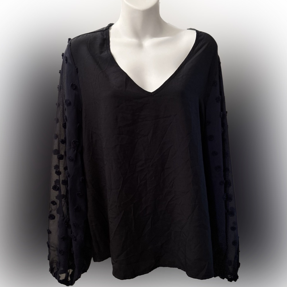 Navy blue Swiss dot sleeve blouse size XL